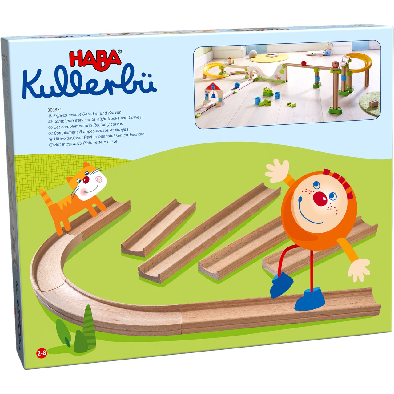 HABA Ball Track Expansion Set, Straight Tracks and Curves for Kullerbu Ball Run Sets, 8 Piece Set Marble Run Building Sets for Kids Ages 2-8